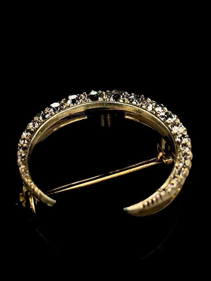 9ct Yellow Gold and Silver 1.25ct Diamond Moon Brooch, Circa 1870