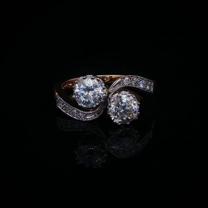 18ct Yellow Gold and Platinum Diamond Toi et Moi ring, 1.35ct
