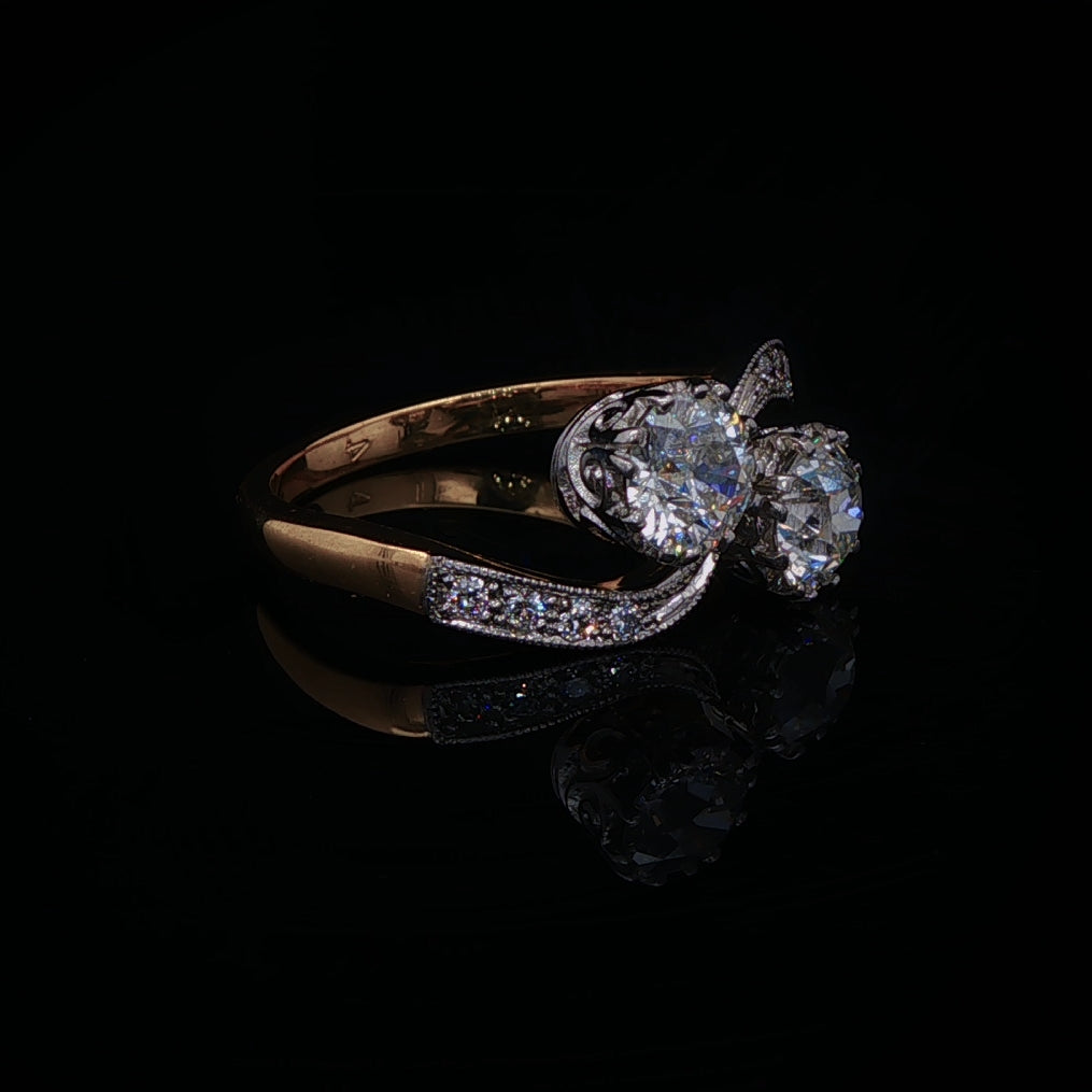 18ct Yellow Gold and Platinum Diamond Toi et Moi ring, 1.35ct