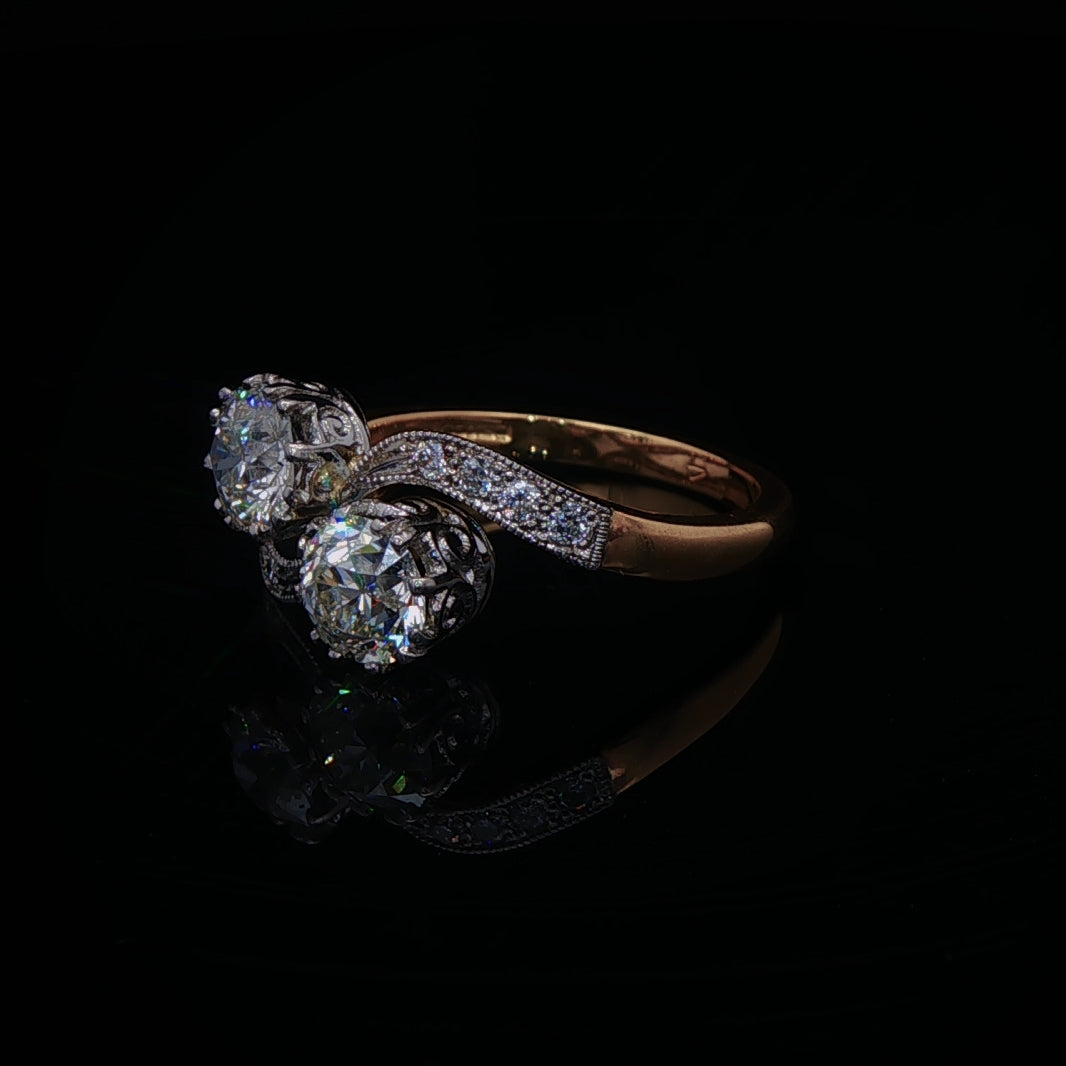 18ct Yellow Gold and Platinum Diamond Toi et Moi ring, 1.35ct
