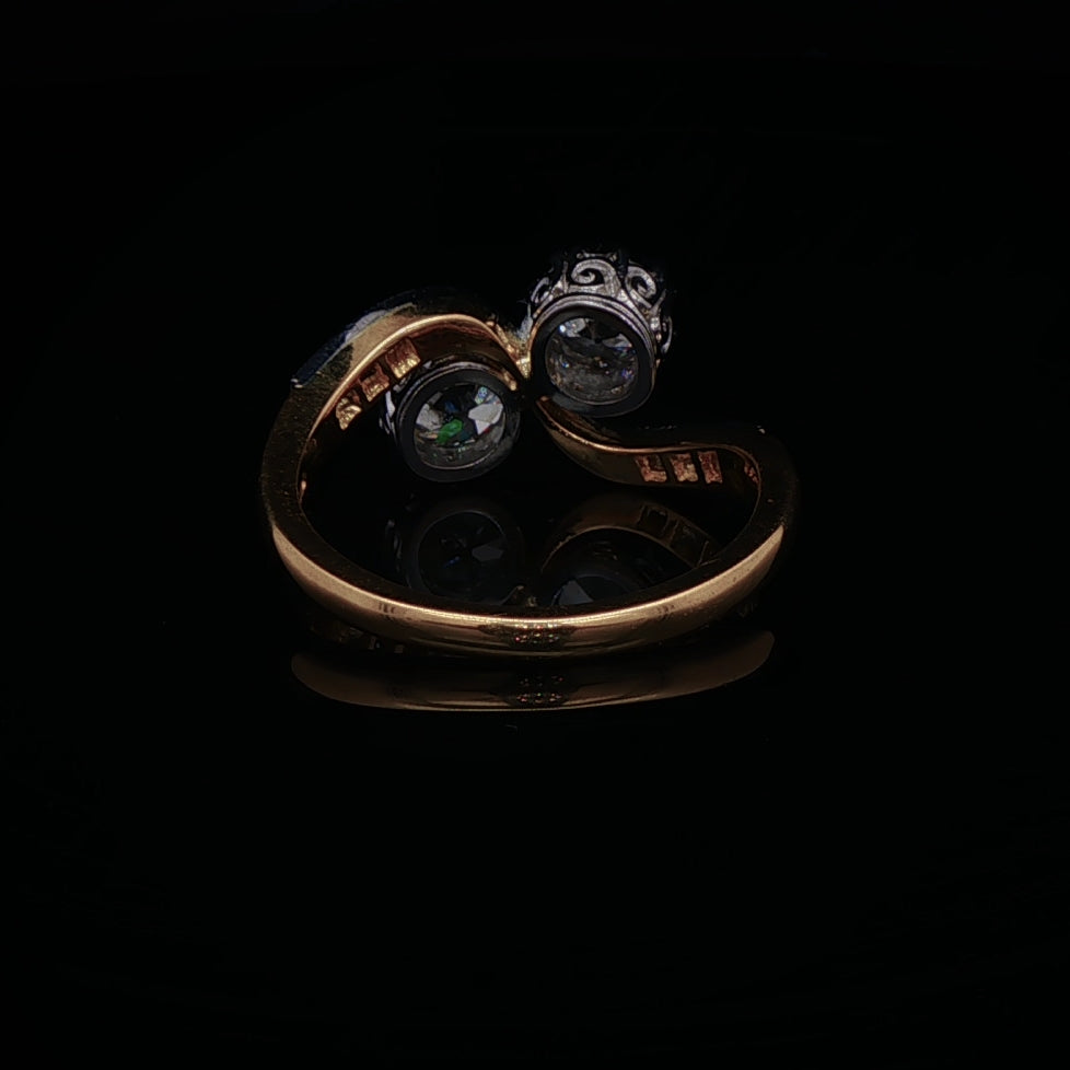 18ct Yellow Gold and Platinum Diamond Toi et Moi ring, 1.35ct