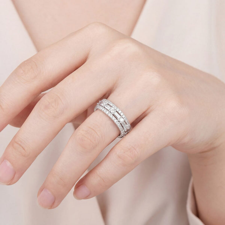 Vera Wang Platinum Diamond Baguette and Brilliant Cut Half Eternity Ring, 0.95ct