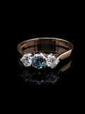 18ct Gold 0.30ct Diamond and Aquamarine Three Stone Ring,London 1989