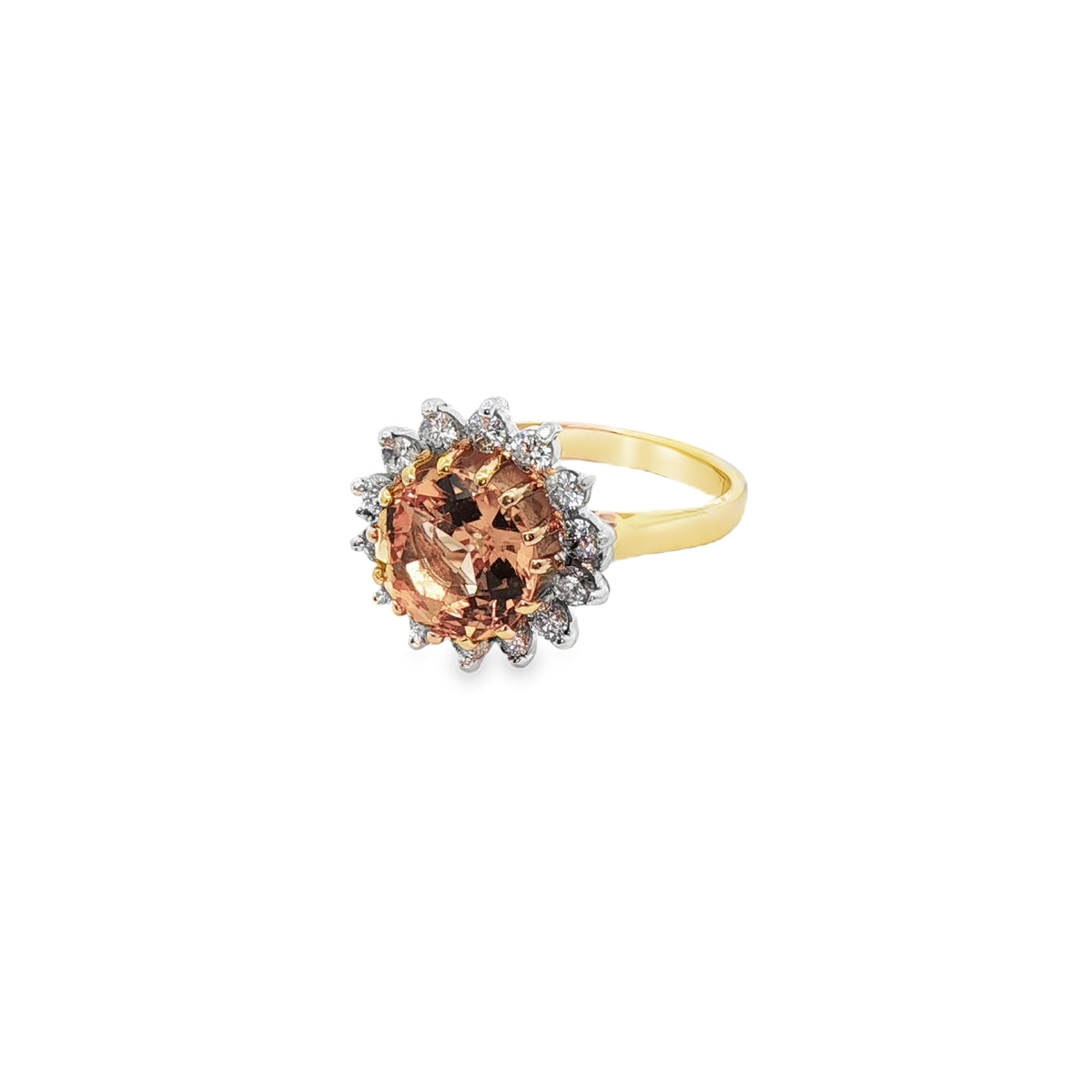 Vintage 18ct Gold 3.00ct Yellow Topaz and Diamond Cluster Ring