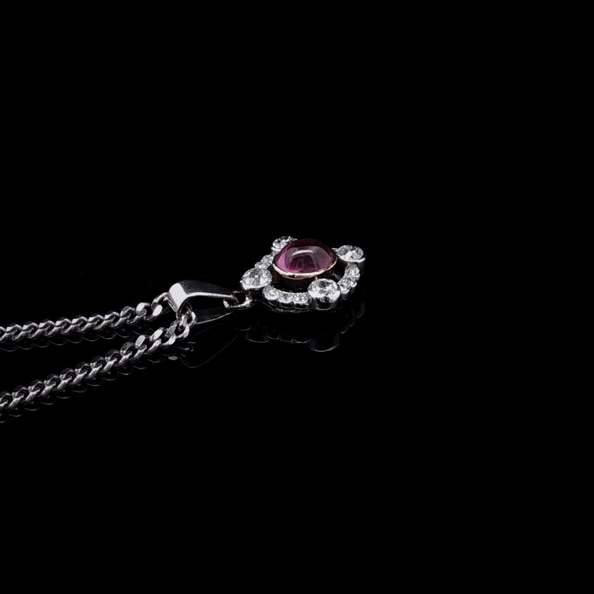 18ct Gold Pink Sapphire and Old Cut Diamond Pendant