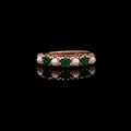 Vintage 9ct Yellow Gold Emerald and Pearl Seven Stone Ring