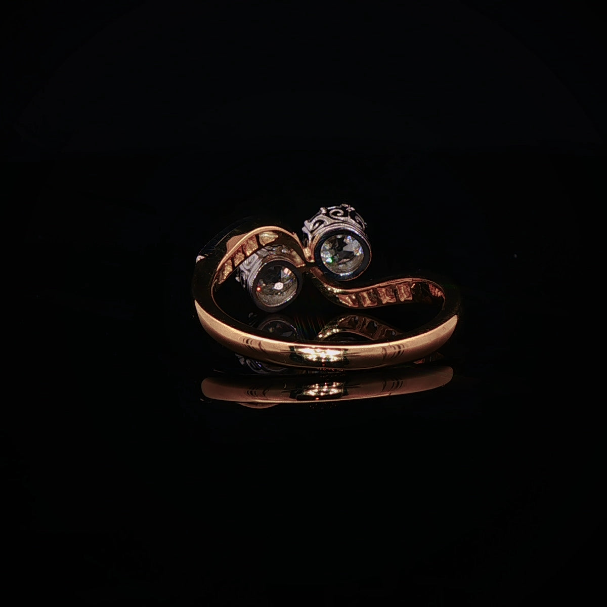 18ct Gold and Platinum Old Cut 1.29ct Diamond Two Stone Twist Ring