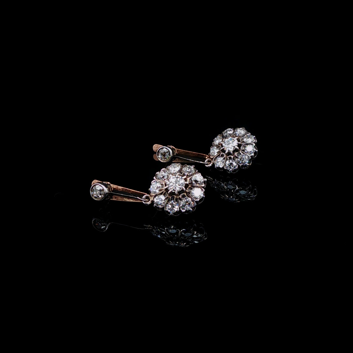 Vintage 18ct Gold Old Cut Diamond Floral Drop Earrings, Circa 1940