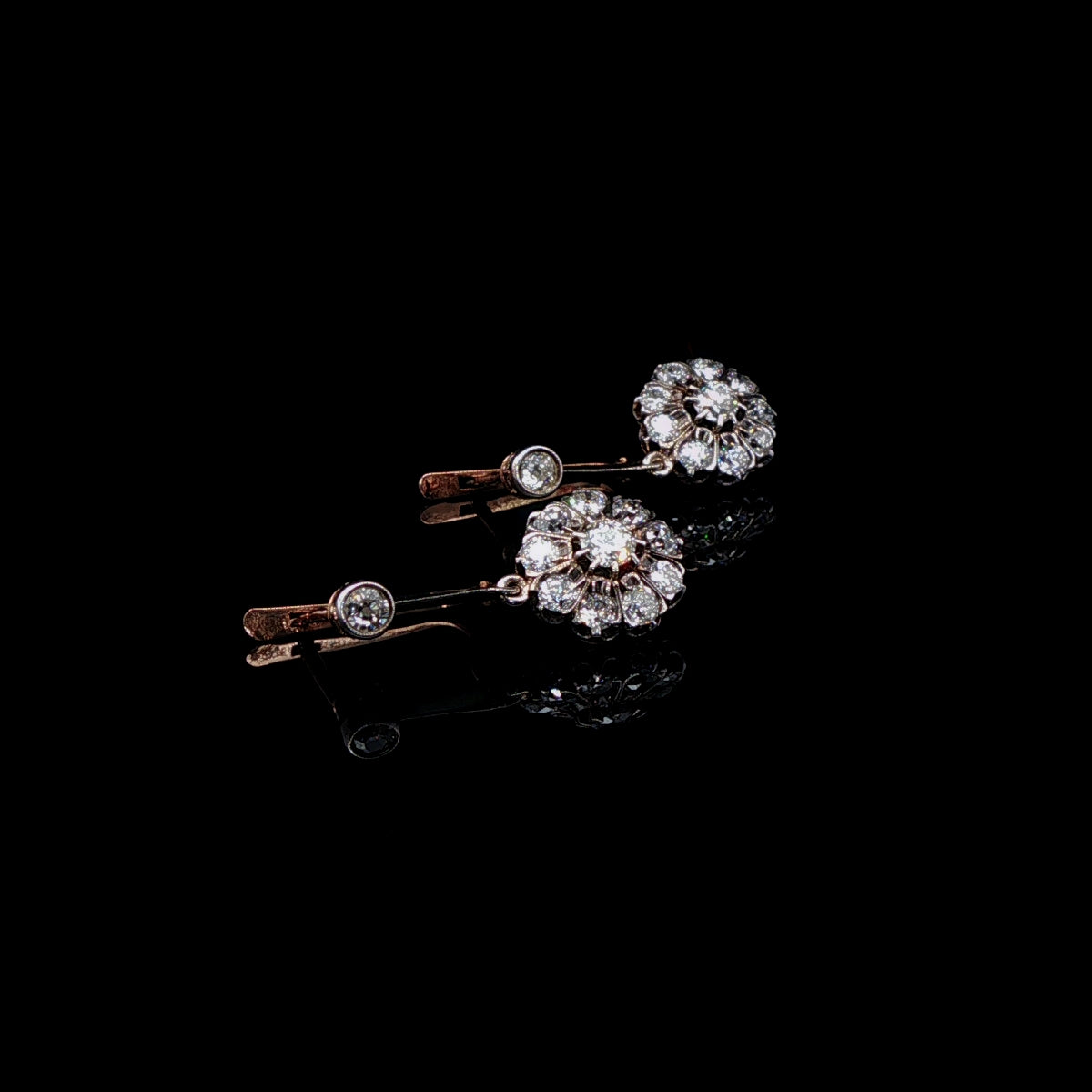Vintage 18ct Gold Old Cut Diamond Floral Drop Earrings, Circa 1940