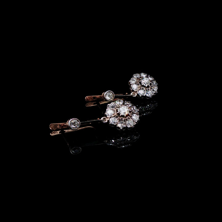 Vintage 18ct Gold Old Cut Diamond Floral Drop Earrings, Circa 1940