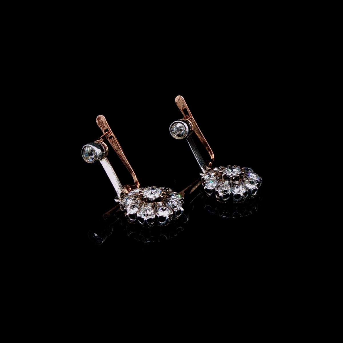 Vintage 18ct Gold Old Cut Diamond Floral Drop Earrings, Circa 1940