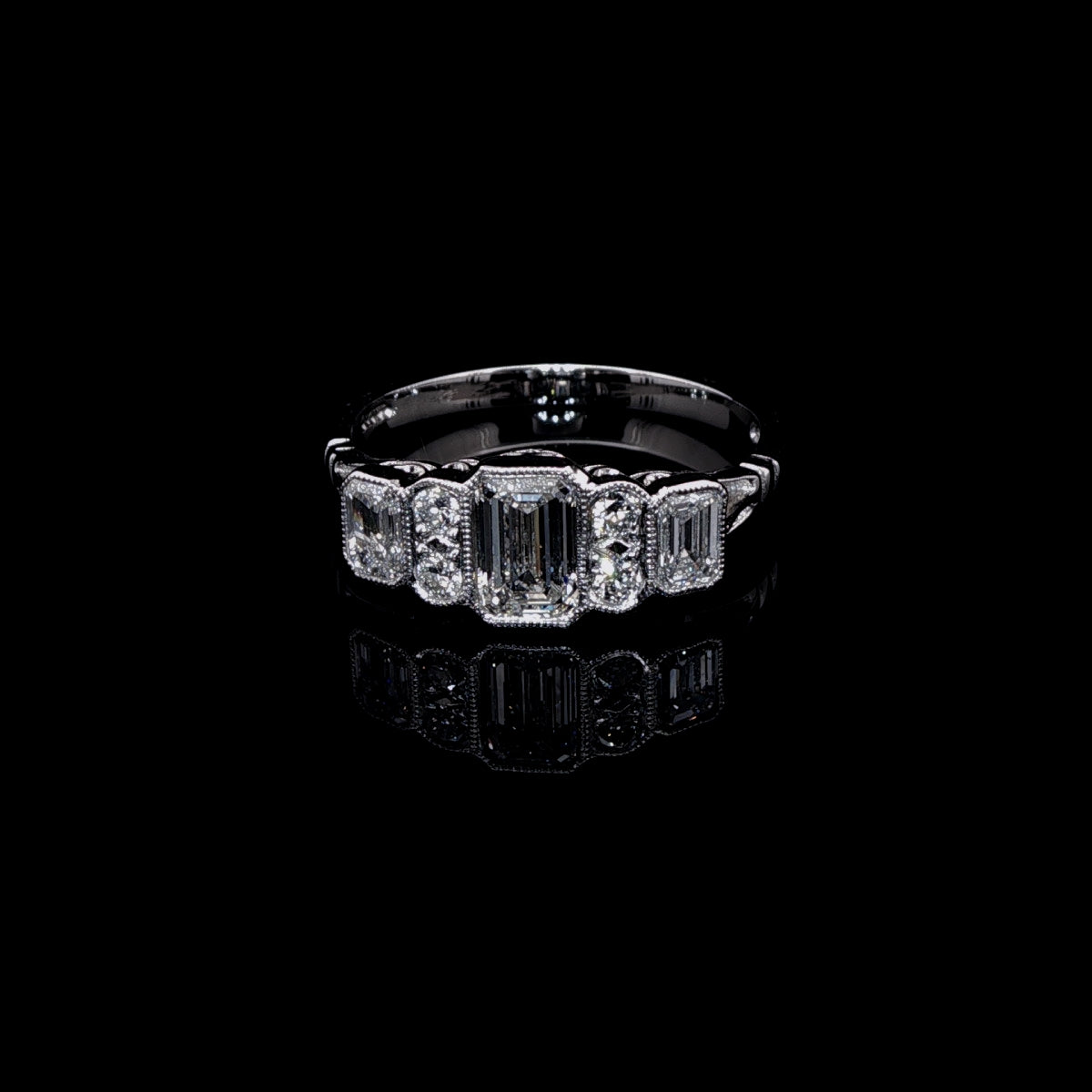 Art Deco Style Platinum Seven Stone 1.17ct Diamond Ring