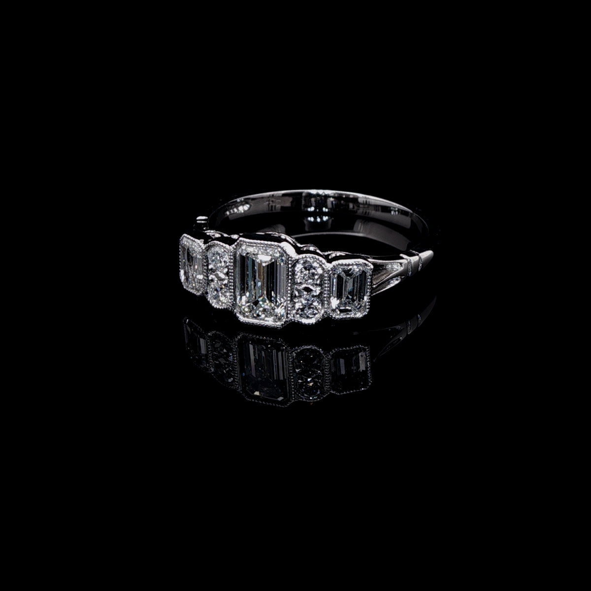 Art Deco Style Platinum Seven Stone 1.17ct Diamond Ring