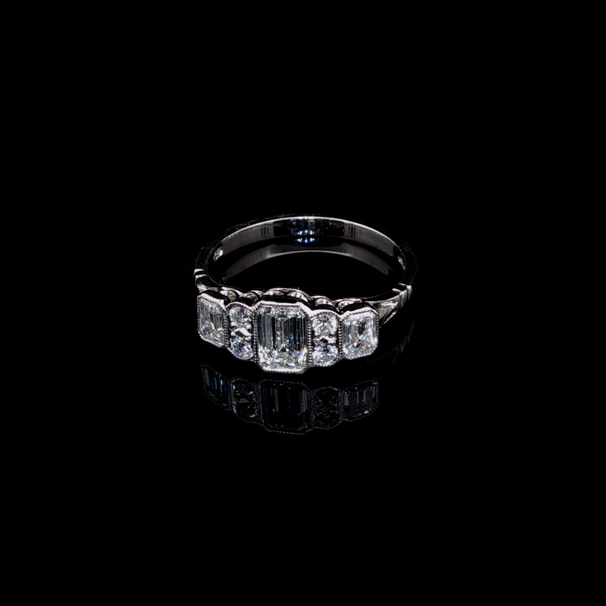 Art Deco Style Platinum Seven Stone 1.17ct Diamond Ring