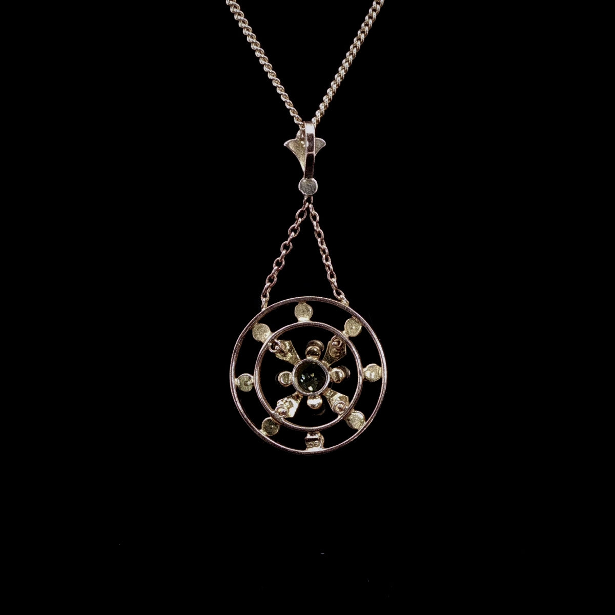Vintage 9ct Yellow Gold Peridot and Pearl Round Pendant