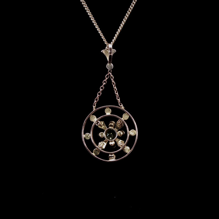 Vintage 9ct Yellow Gold Peridot and Pearl Round Pendant