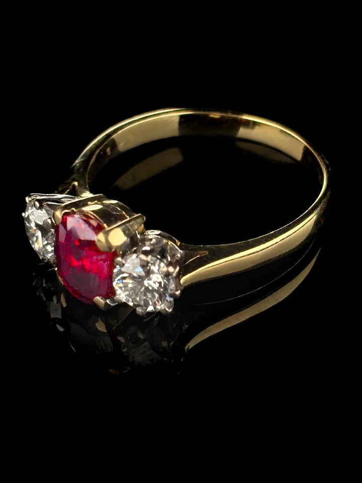 18ct Yellow Gold Ruby and Diamond Three Stone Ring