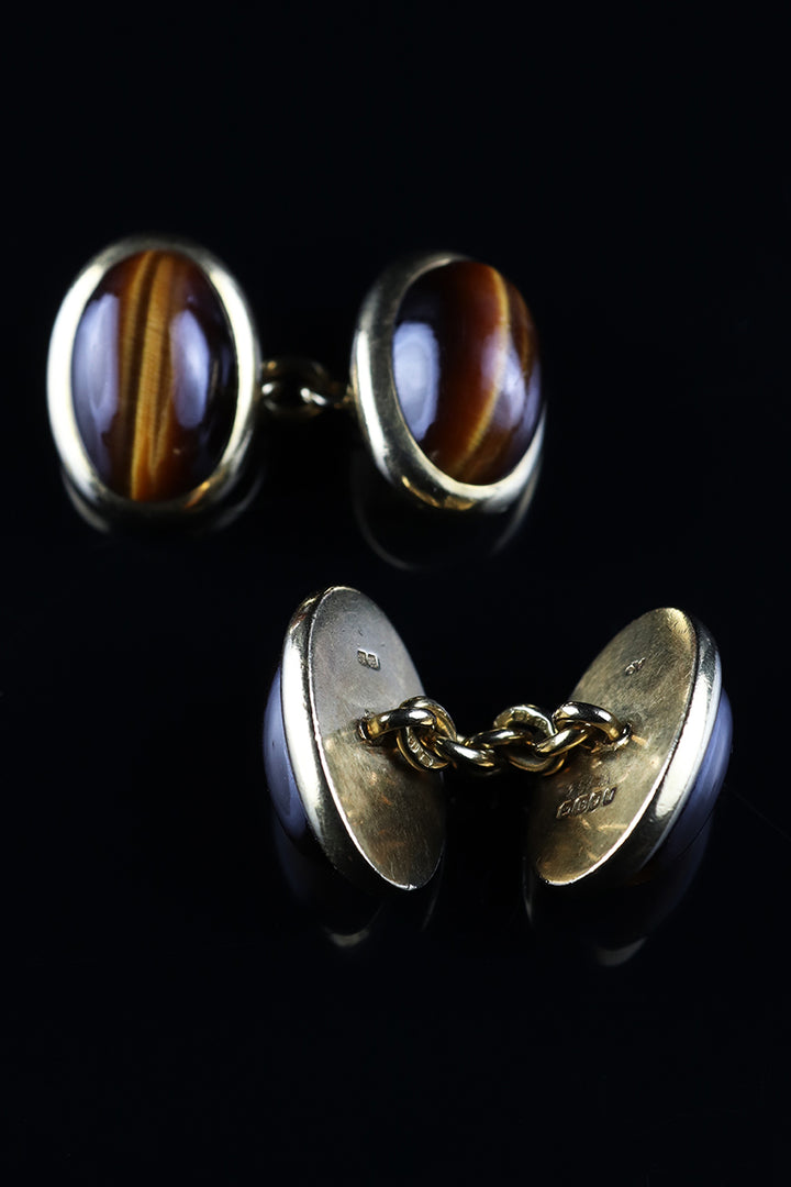 18ct Vintage Tiger's Eye Cufflinks