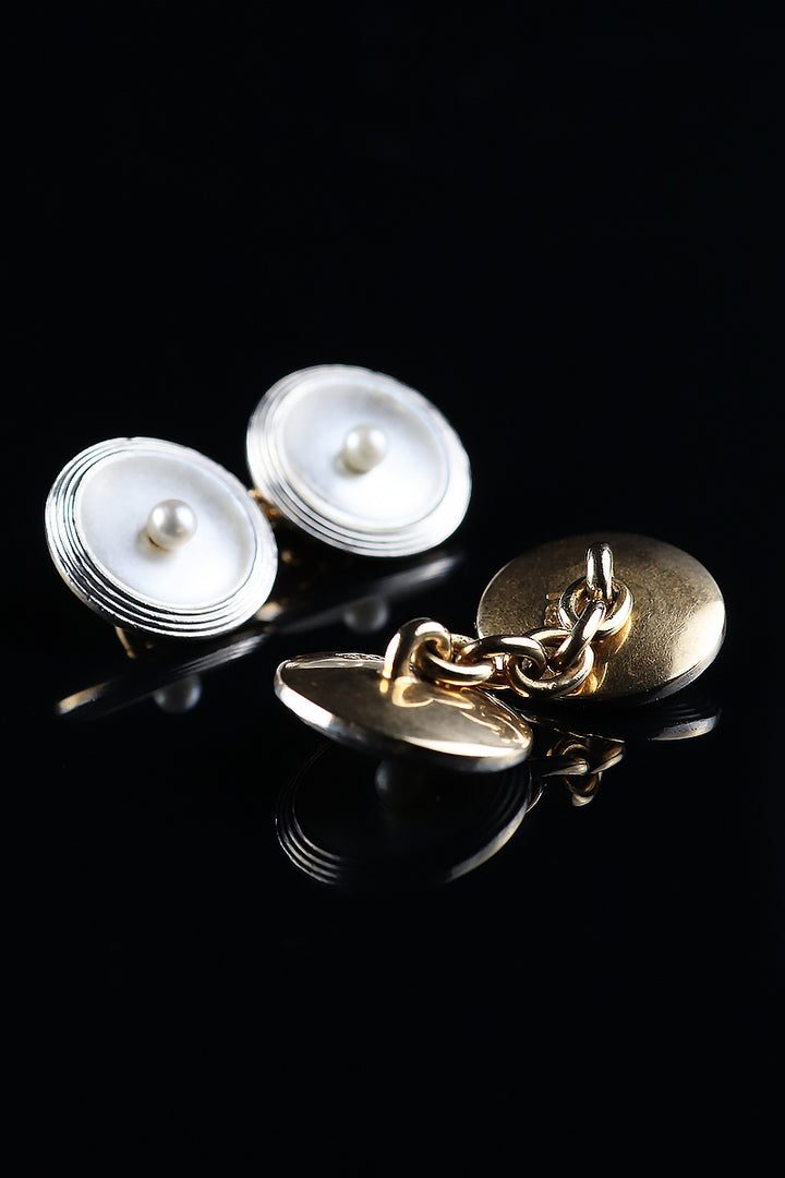 15ct Gold Round Pearl Cufflinks