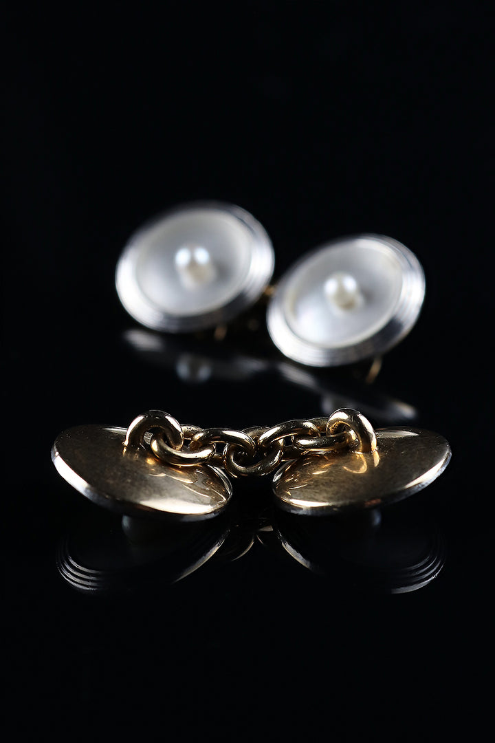 15ct Gold Round Pearl Cufflinks