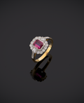 Art Deco Style 18ct Gold and Platinum 0.88ct Ruby and Diamond  Ring