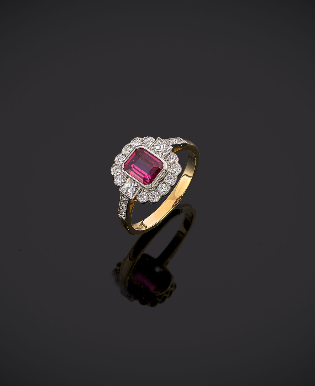 Art Deco Style 18ct Gold and Platinum 0.88ct Ruby and Diamond  Ring