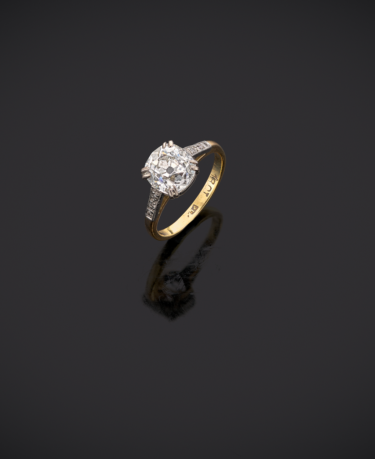 Art Deco 18ct Gold and Platinum Old Cut 1.67ct Diamond Solitaire Ring, Circa 1930