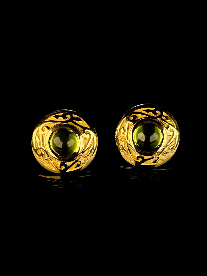18ct Yellow Gold Peridot Cabochon Earrings