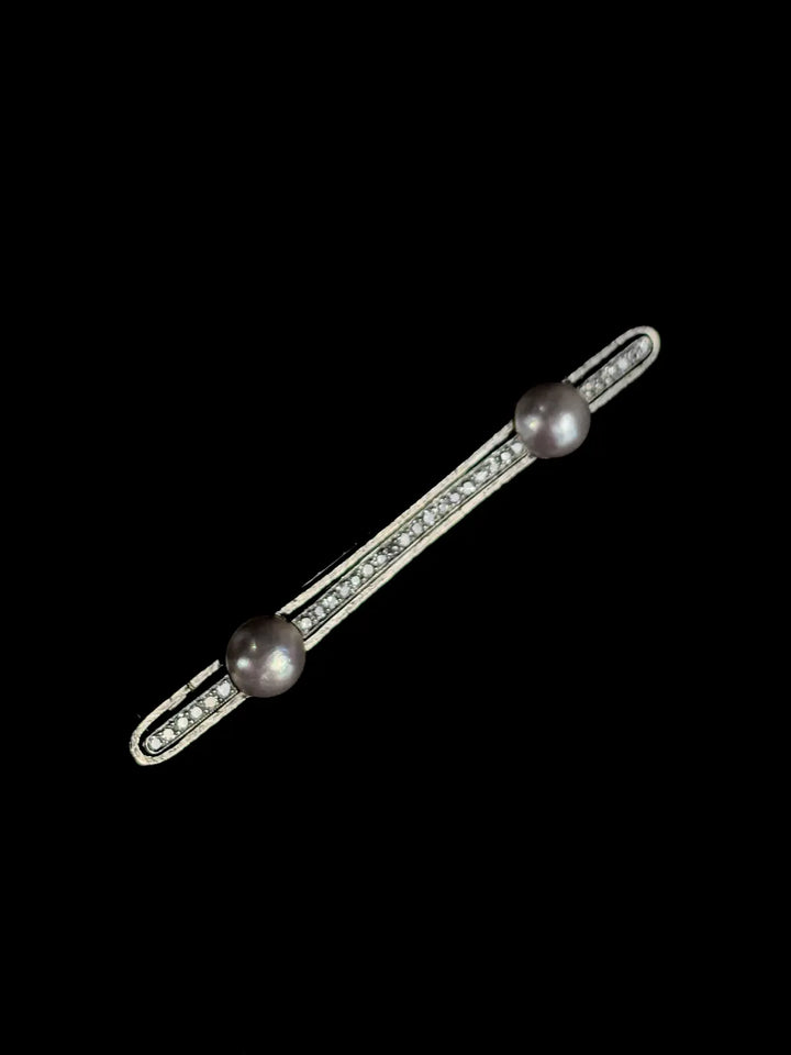 Platinum Pearl and Diamond Bar Brooch, Circa 1930