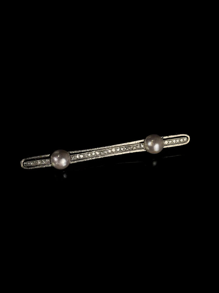 Platinum Pearl and Diamond Bar Brooch, Circa 1930