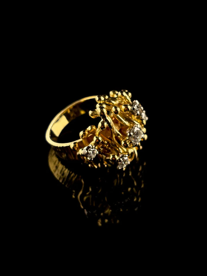 1970s 18ct Yellow Gold Diamond Set Cocktail Ring