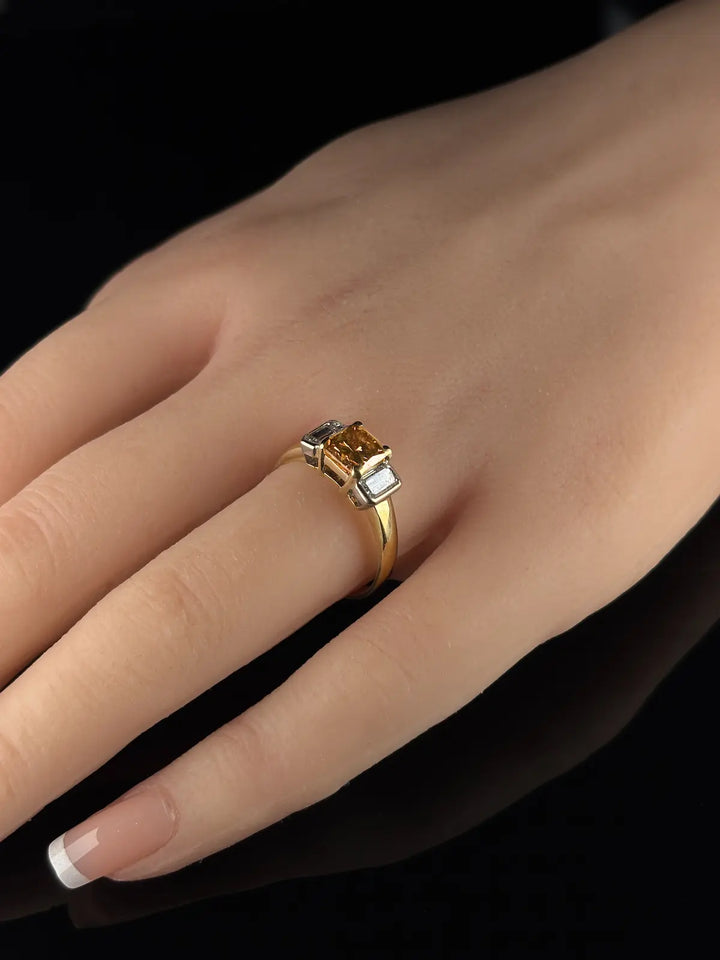 18ct Yellow Gold Cinnamon and Diamond 3 Stone Ring