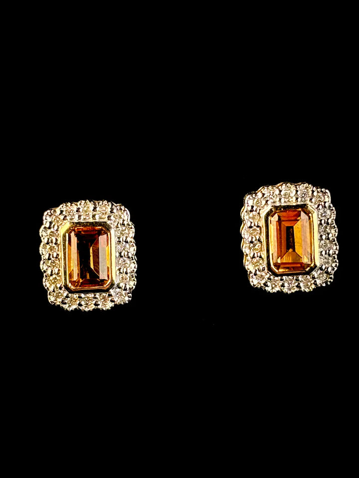 9ct Yellow Gold Citrine and Diamond Cluster Stud Earrings