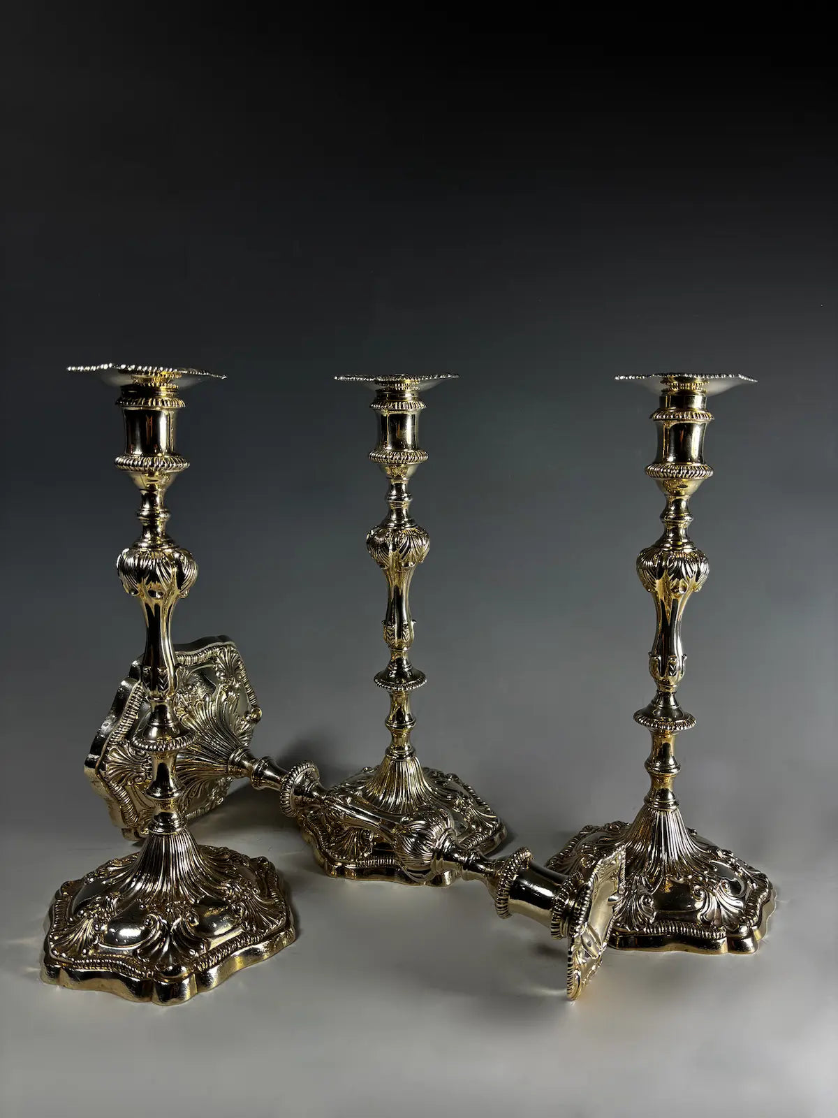 Cast Solid Silver Candle Sticks, Hallmarked London 1774