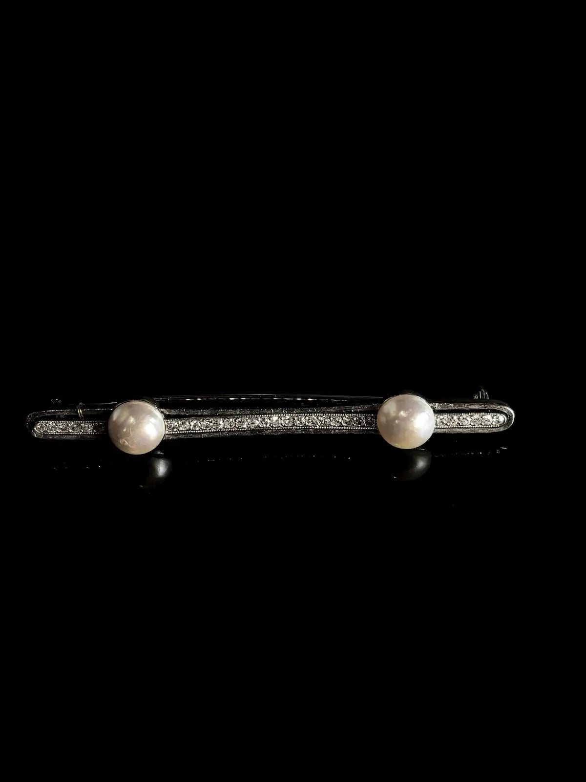 Platinum Pearl and Diamond Bar Brooch, Circa 1930