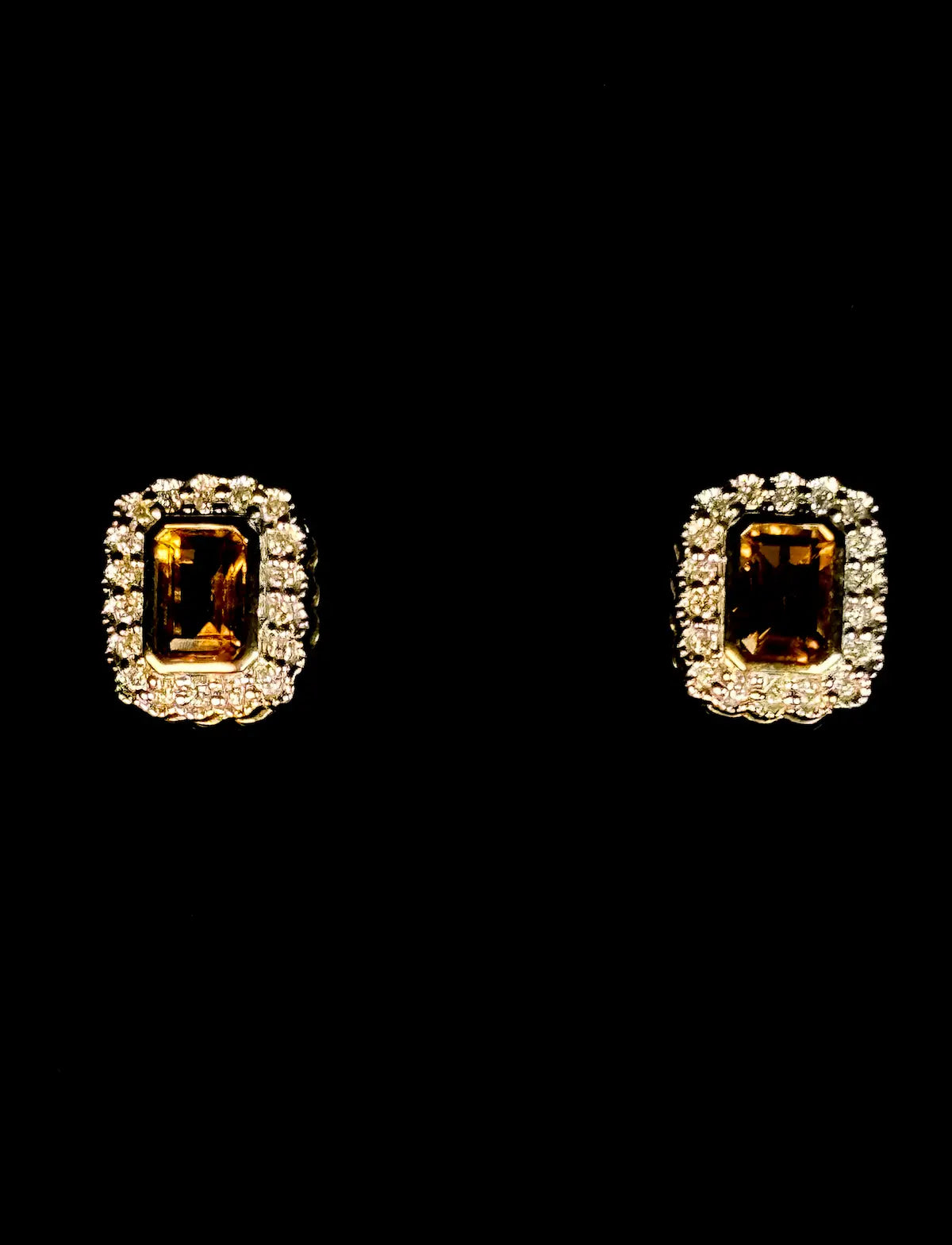 9ct Yellow Gold Citrine and Diamond Cluster Stud Earrings