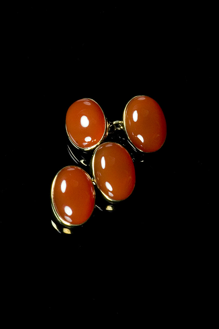 9ct Yellow Gold Oval Cabochon Carnelian Cufflinks