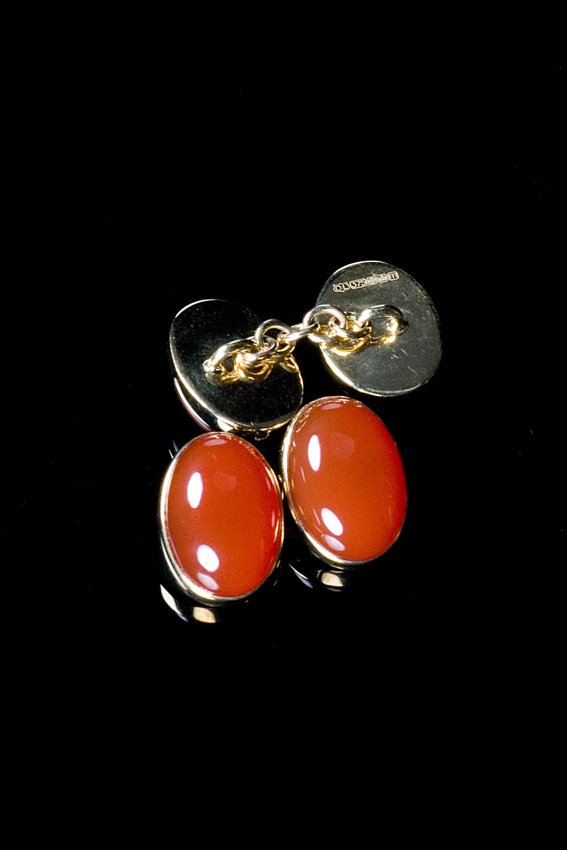 9ct Yellow Gold Oval Cabochon Carnelian Cufflinks