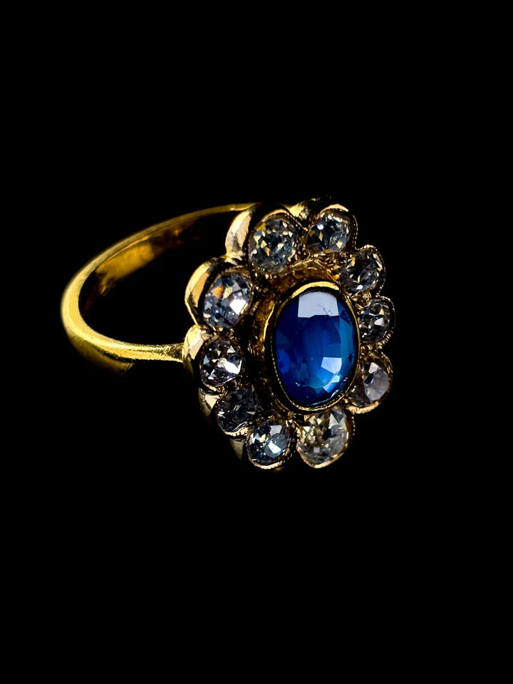 18ct Yellow Gold Diamond Sapphire Flower Ring