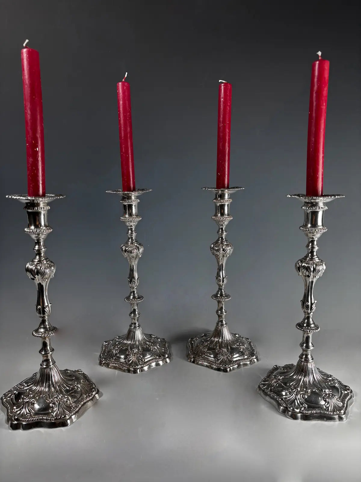 Cast Solid Silver Candle Sticks, Hallmarked London 1774