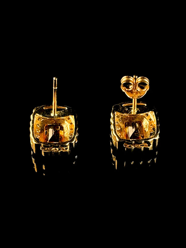 9ct Yellow Gold Citrine and Diamond Cluster Stud Earrings