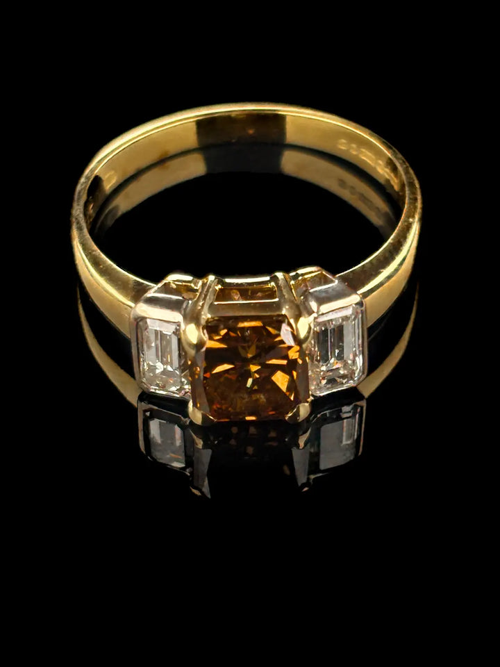 18ct Yellow Gold Cinnamon and Diamond 3 Stone Ring