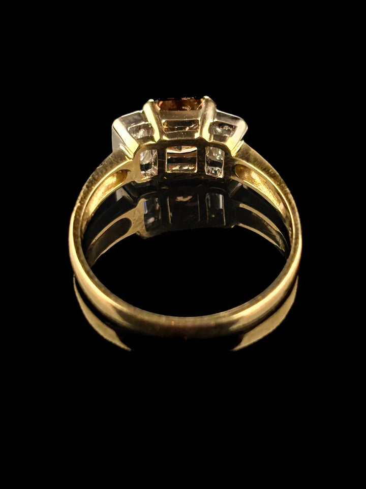 18ct Yellow Gold Cinnamon and Diamond 3 Stone Ring