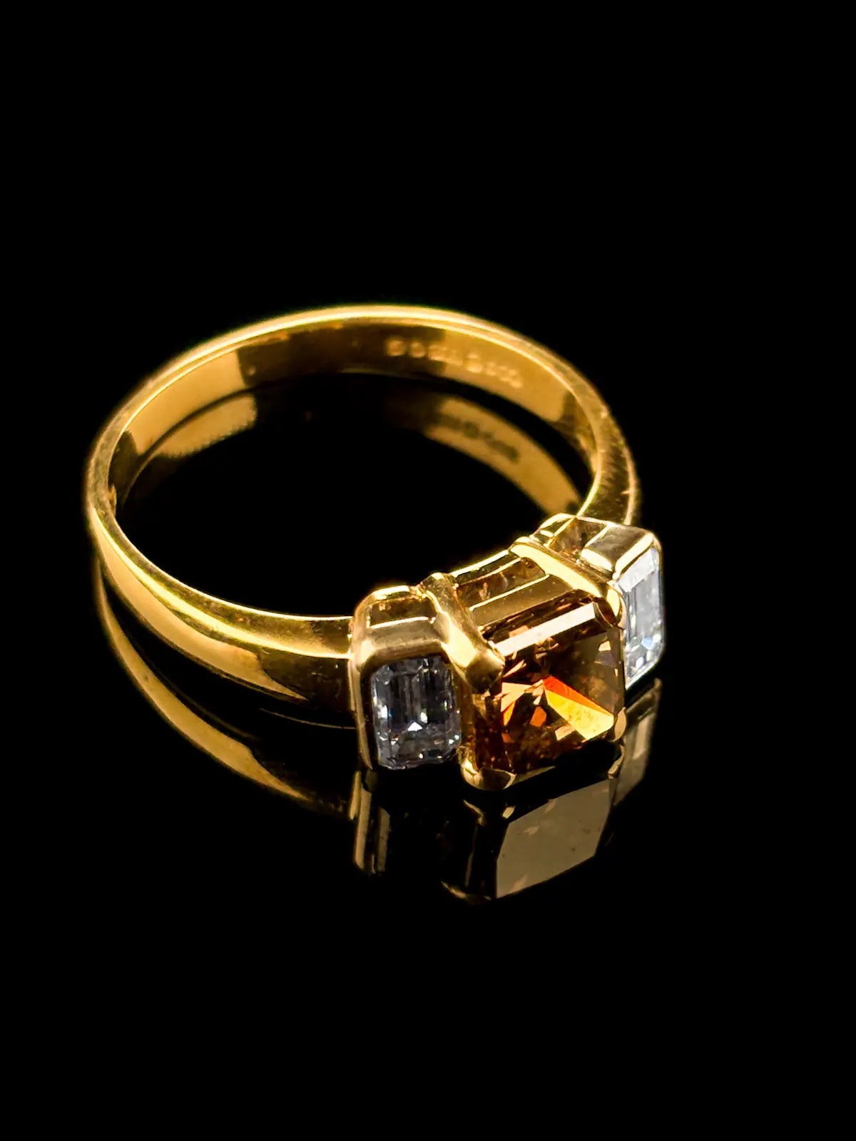 18ct Yellow Gold Cinnamon and Diamond 3 Stone Ring