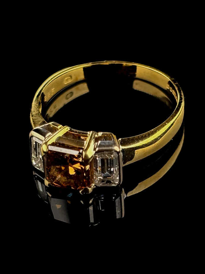 18ct Yellow Gold Cinnamon and Diamond 3 Stone Ring