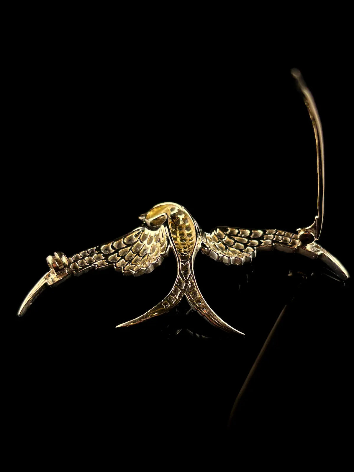 18ct Yellow Gold and Silver Diamond and Ruby Bird Brooch