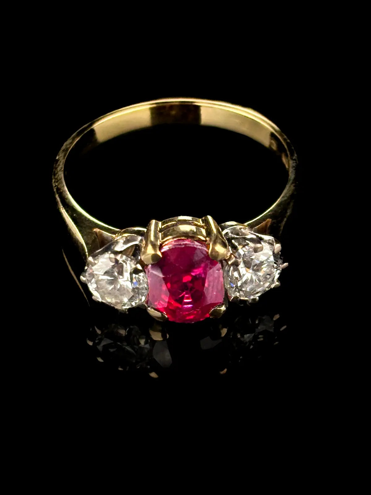 18ct Yellow Gold Ruby and Diamond Three Stone Ring
