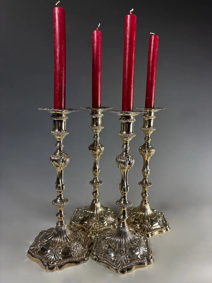 Cast Solid Silver Candle Sticks, Hallmarked London 1774