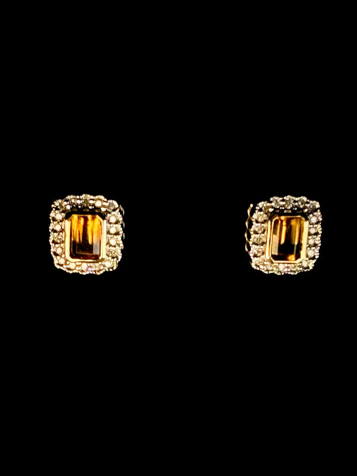 9ct Yellow Gold Citrine and Diamond Cluster Stud Earrings