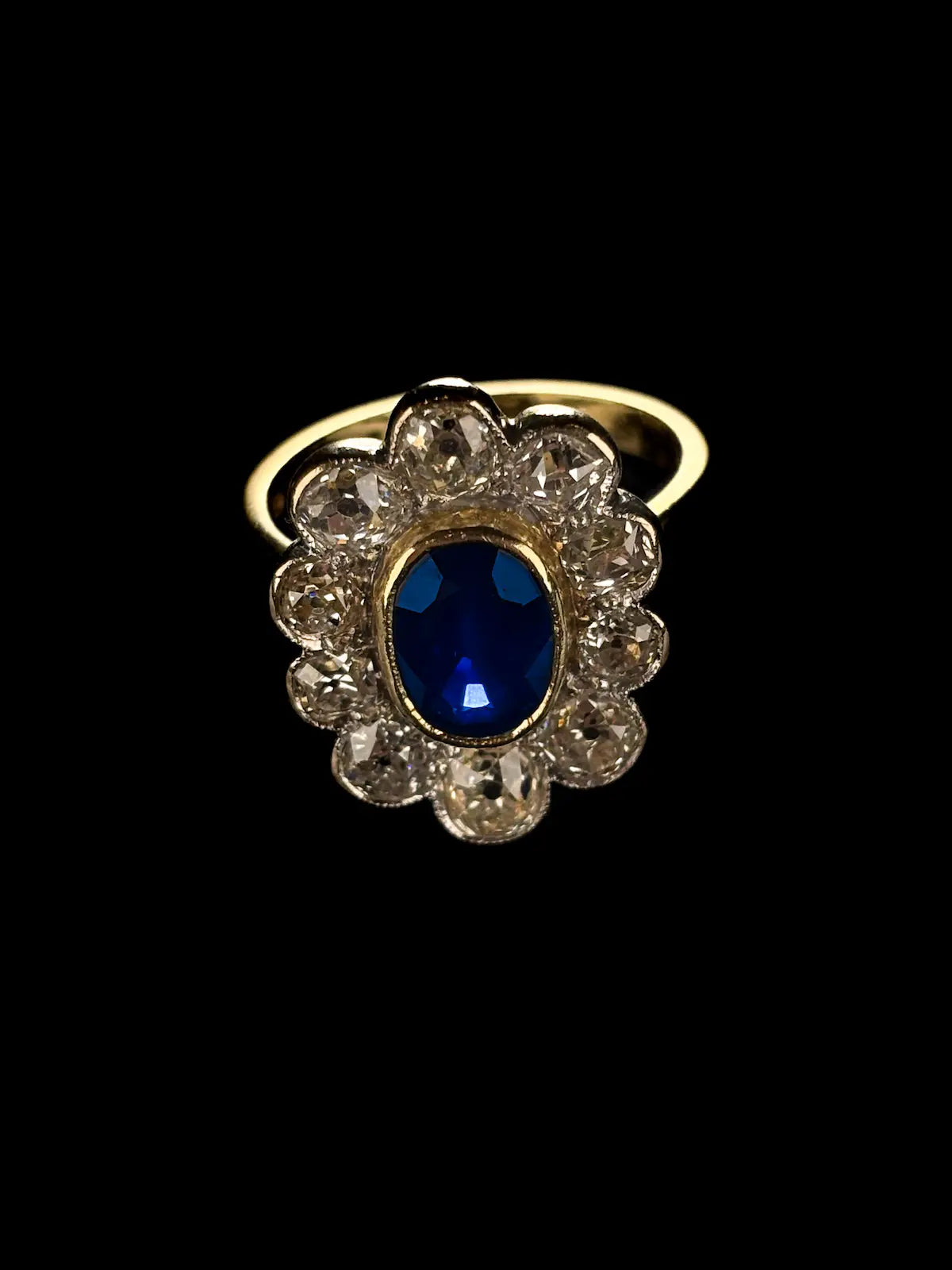 18ct Yellow Gold Diamond Sapphire Flower Ring
